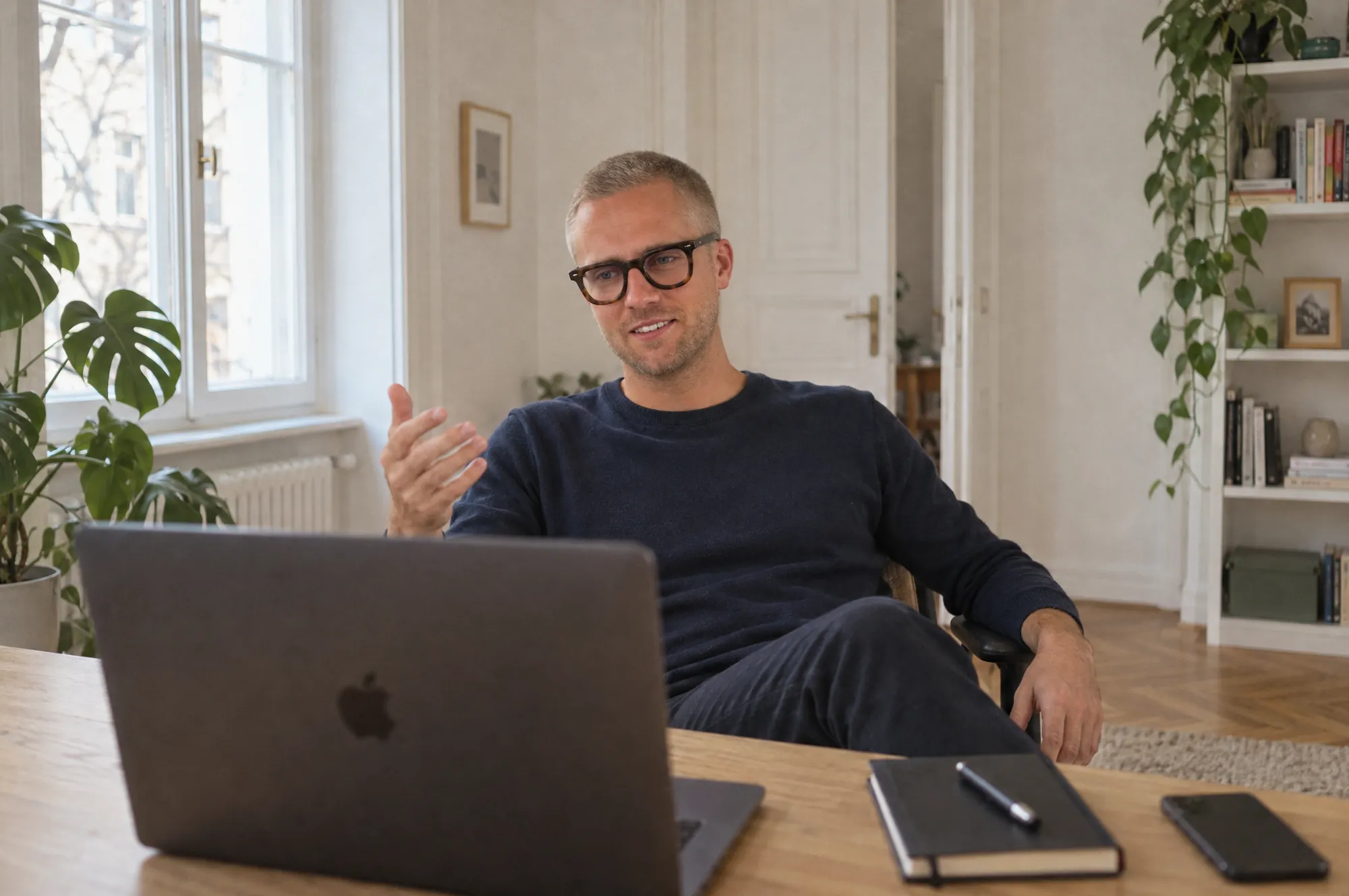 Jonas Marx on a video call at his laptop