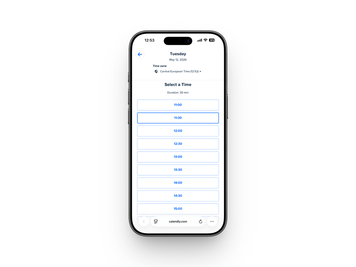 Booking app — pick a time