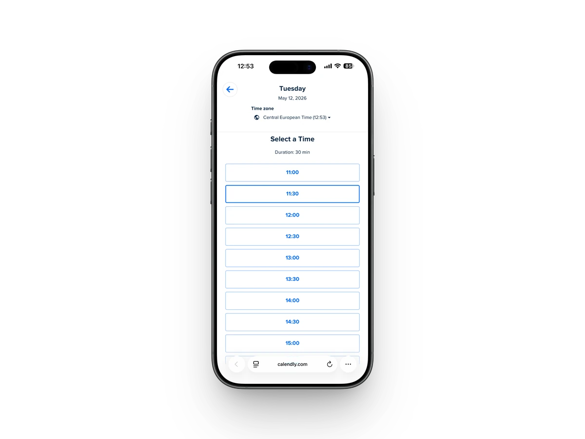 Booking app — pick a time