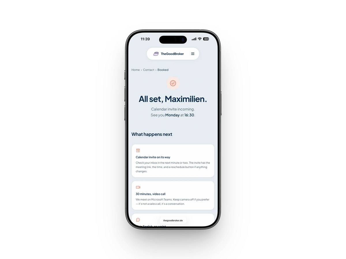 Booking app — confirmation